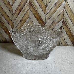 Vintage 1950s Clear Crystal Glass Bird Themed Hofbauer German Dish [Item 987]